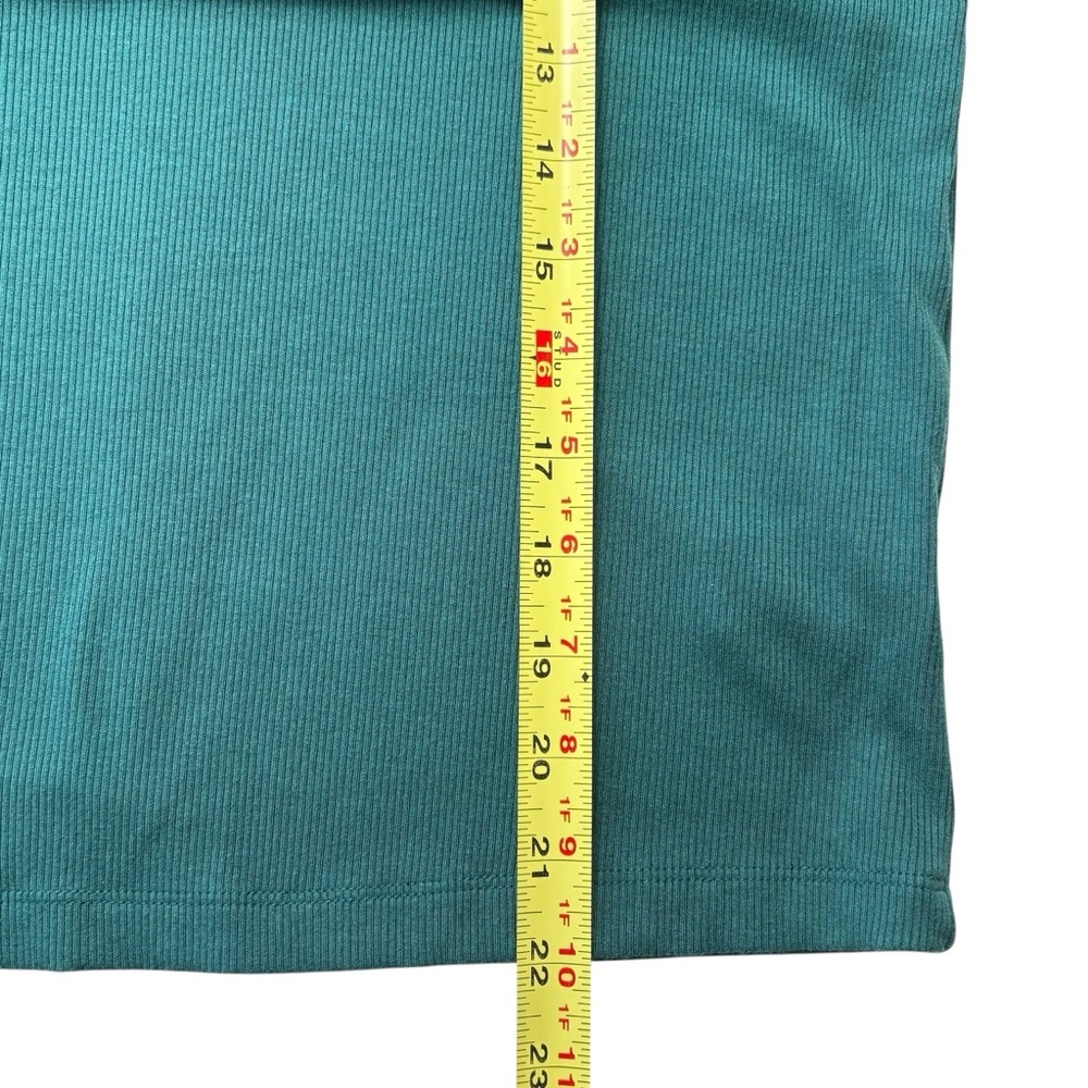 Evereve Bex Split Neck Top Size S Satin Trim Soft Rib Knit Green Modal Blend - Picture 11 of 13